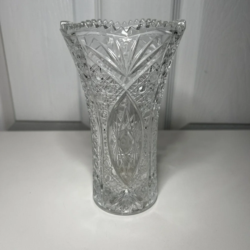 Vintage Bohemian Czech Cut Crystal Glass Large Vase 7
